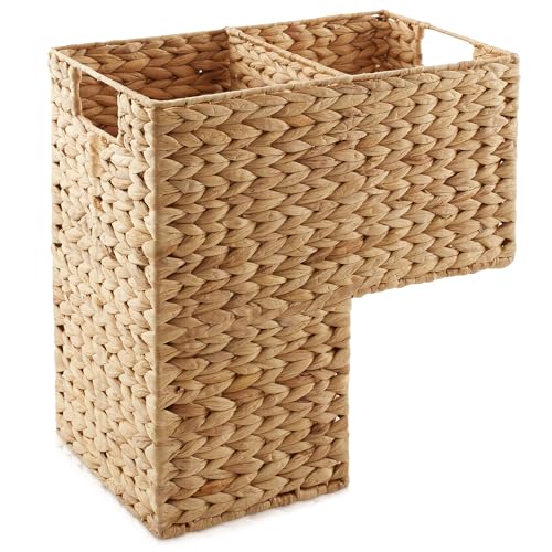 Image of Casafield Stair Step Basket with Handles, Natural - Woven Water Hyacinth Staircase Basket Storage Bin Organizer
