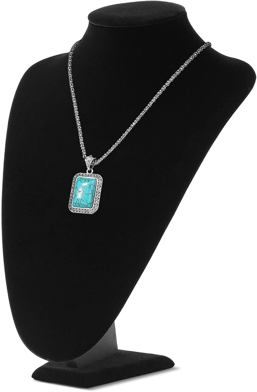 Flexzion Necklace Bust Display Stand - 13.7 Inch 3D Mannequin Black Velvet Necklace Display Holder for Home, Boutique & Trade Shows - Jewelry Display for Selling Necklace, Pendants, Chokers, Lockets