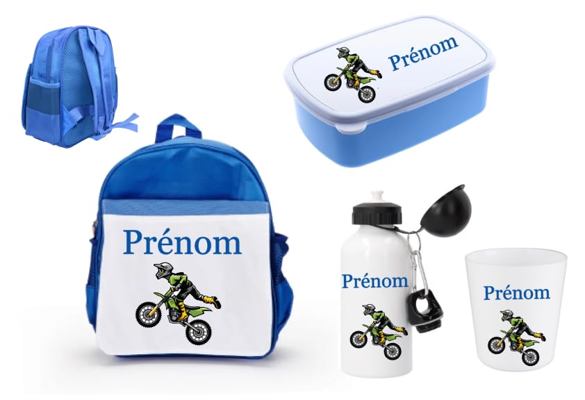 Cartable moto cross personnalisé avec gourde solide et boite à goûter sans BPA