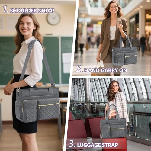 Image of SDYSM Teacher Tote Bag 15.6 inch Laptop Bag Work Bags for Women Nurse Tote Professional Computer Messenger Shoulder Bags Laptop Briefcase for Office, College, Nursing, Grey