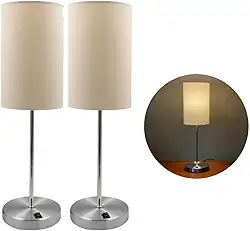 Kit com 2 Luminária de Mesa Abajur Cilindrico Delicado Em Alumínio Escovado Com Cúpula de Tecido Algodão Revestida em Acetato Soquete E27 Bivolt (Bege)