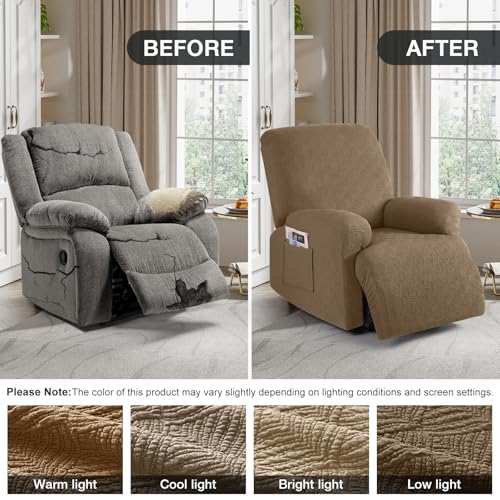 Image of Timeles Recliner Covers Recliner Chair Covers Reclining Couch Covers Sofa Slipcovers Stretch Soft Washable (One-Seater, Light Brown)