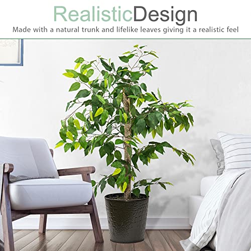 LCG-Florals-Artificial-Ficus-Tree-with-Real-Wood-Trunk-Black-Metal-Pot-Indoor-and-Outdoor-Faux-Plants-for-Patio-Living-Rooms-Offices-Outdoor-Spaces-4FT-Black-Metal-Pot LCG Florals Artificial Ficus Tree with Real Wood Trunk Black Metal Pot Indoor and Outdoor Faux Plants for Patio Living Rooms Offices Outdoor Spaces 4FT Black Metal Pot