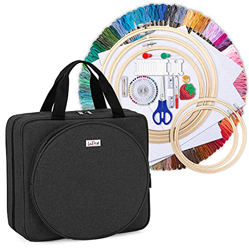 Image of LoDrid Embroidery Kit, Embroidery Project Bag with Embroidery Kit, Black | Embroidery Starter Kit, Embroidery Supplies Storage Bag, Cross Stitch Kits for Adults