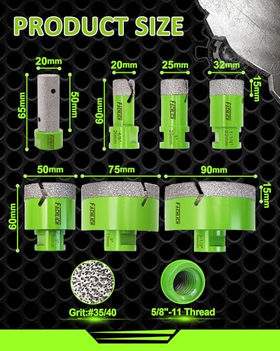 Image of Diamond Core Drill Bits Set - Tile Hole Saw Kit 20 /25 /32 /50 /75 /90mm with 20mm Diamond Finger Bit for Porcelain Ceramic Tile Granite Marble