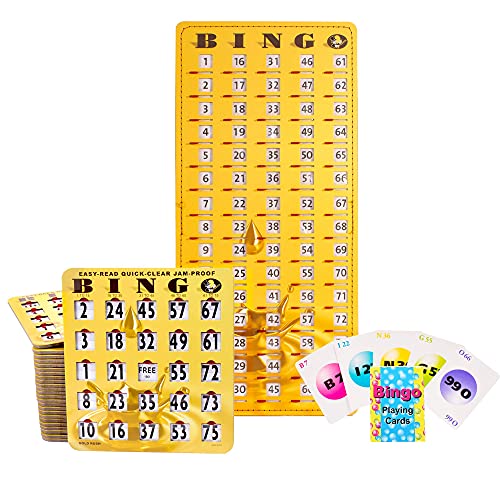 MR CHIPS Jam-Proof EZ-Read Quick-Clear Bingo Cards with Sliding Windows, 10 Bingo Cards, 75 Bingo Calling Cards, 1 Bingo Master Board