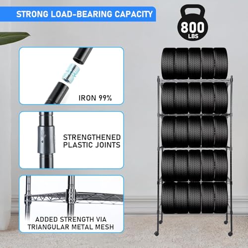 Image of Simple Deluxe 5-Tier Storage Shelving Units, 24.02 inch W x 13.78 inch D x 59 inch H Wire Shelf with Wheels & Leveling Feet, Black