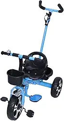 Zippy Toys Triciclo Infantil Com Apoiador, Feito de Plástico e Aço Carbono. Possui Apoiador Removível, Duas Cestas e o Apoio Para os Pés. Crianças Até 25kg (Azul)