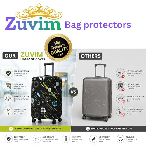 Image of Luggage Cover Trolley Covers for Suitcase Washable Dust Proof Anti-Scratch Protector Polyester Printed Stretchable Fabric (Fits Fiber /Plastic Trolley Bags Only) (Black, 20 Inch)