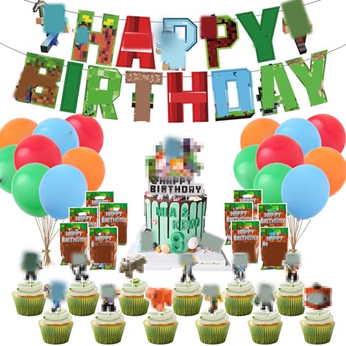 Fizdoqg Conjunto de decoração de aniversário para crianças, conjunto de decoração de aniversário infantil, inclui faixa de feliz aniversário, balões para bolos, sacos de presente para 3, 4, 5, 6, 7,