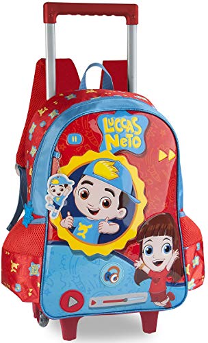 Kit Mochila Escolar Infantil Luccas Neto Grande Rodinha Carrinho Gi Aventureira Emite Som Alça De Co