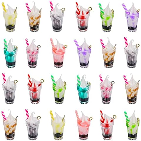 Weyuley 20pcs Resin Ice Cream Cup Charms Pendants for Necklace Earring DIY Crafts Hanging Keychain Bag Decoration (A398) Cover