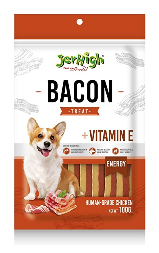JerHigh Human Grade High Protein Chicken Stick, Fully Digestible Dog Training Treats - Free from by-Products & Gluten, Bacon for All Life Stages,100gm (2 X 100g) Sold by MS Traders