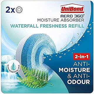 UniBond AERO 360° Moisture Absorber Waterfall Freshness Refill Tab, Aromatherapy,Ultra-Absorbent and Odour-Neutralising,for AERO 360° Dehumidifier,Condensation Absorbers,Twin Pack (2 x 450g)