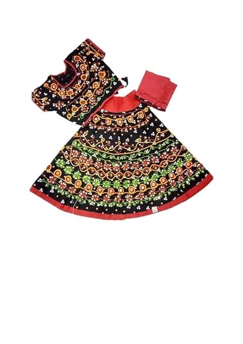 Image of PK HUB Girl's Cotton Radha Dress - Traditional Lehenga Choli with Dupatta | Readymade Chaniya Choli for Garba, Dandiya & Janmashtami | Ethnic Costume for Girls (Set of 3)