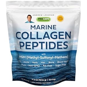 ANDREW LESSMAN Marine Collagen Peptides Powder & MSM 120 Servings – Supports Radiant Smooth Soft Skin, Comfortable Joints. Pure. Super Soluble No Fishy Flavor No Additives Non-GMO