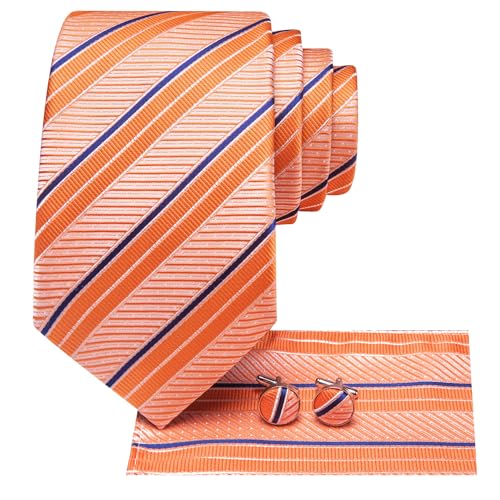 Image of Hi-Tie Mens 70inches Tie Set Extra Long Necktie for Men Cufflinks Handkerchief Big Tall Men Business Wedding