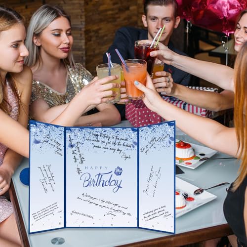 Image of Crenics Blue Birthday Decorations for Women Men, Creative Birthday Guest Sign in Book Alternative, Happy Birthday Signature Book 18 inch x 12 inch, Awesome Birthday Gifts for Girls or Boys