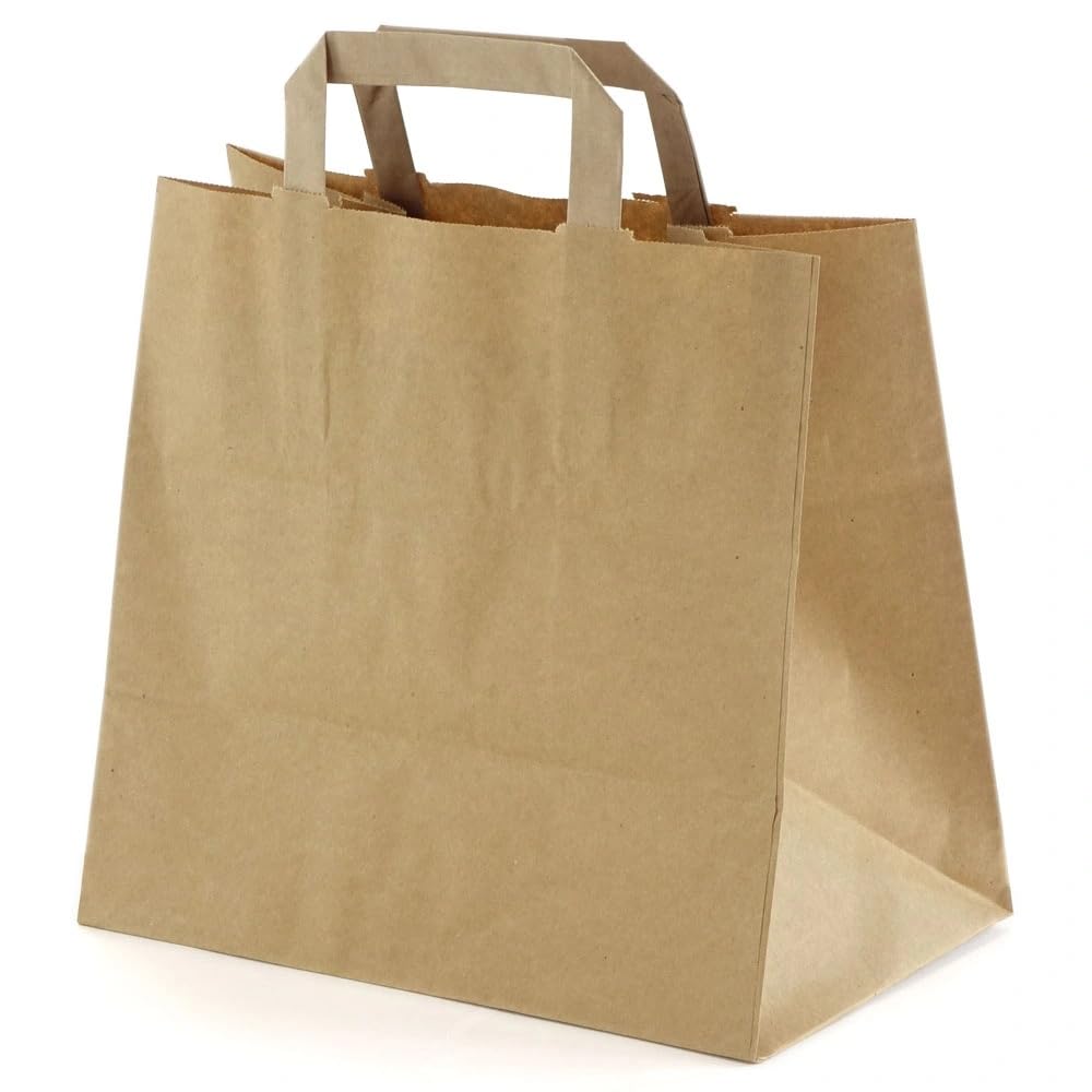 Sac kraft brun poignées plates 250 unités format XL 33x20x33H(cm)– sac papier boutique
