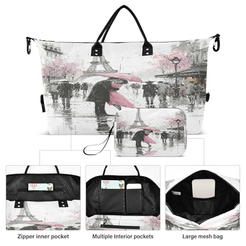 European Paris Eiffel Tower Large Travel Duffle Bag Weekender Overnight Bags Gym Yoga Bag for Women Men with Toiletry Bag2