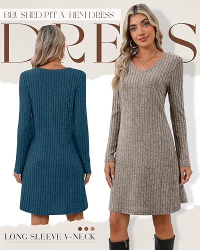Riyiper 3 Pack Women's V Neck Long Sleeve Dresses, Knit Fall Winter Casual Loose Fit Tunic Sweater Dresses4