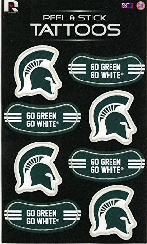 Rico Industries NCAA Michigan State Spartans Vertical Tattoo Peel & Stick Temporary Tattoos - Eye Black - Game Day Approved!