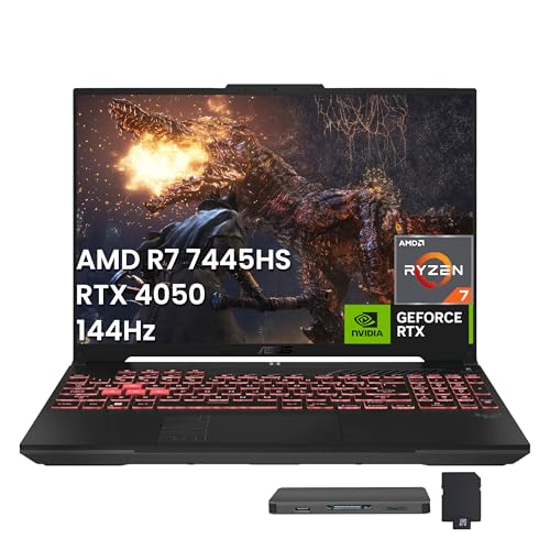 Image of ASUS TUF A16 16 inch WUXGA 144Hz Gaming Laptop, AMD Ryzen 7 7445HS, GeForce RTX 4050 Graphics, 16GB DDR5, 512GB SSD, 1-Zone RGB Backlit Keyboard, Copilot, Wi-Fi 6, Win 11, Gray, 1TB Docking Station Set