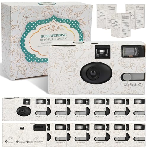 Entallor 12Pack Disposable Cameras Bulk for Wedding with Upgraded 35mm Film Golden Rose Single-Use Disposable Camera with Flash ISO 400 17 Exposures for Outdoor Travel Gathering Anniversary Birthday