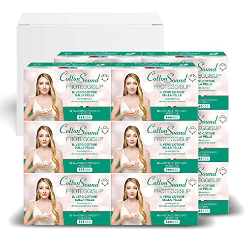 COTTON SOUND Proteggislip con Cotone 12 confezioni x 40 Pezzi, 100% Cotone Idrofilo, Anatomico Ripiegato in Bustine, Ipoallergenici, Dermatologicamente Testati, Massima Assorbenza, Made in Italy