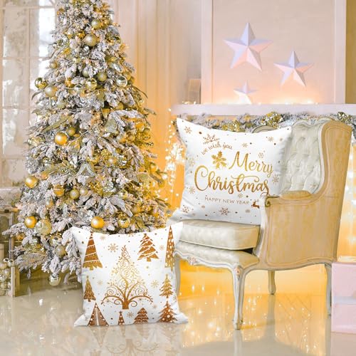 Lanpn White and Gold Christmas Cushion Covers 50x50 Set of 4 - Image 3