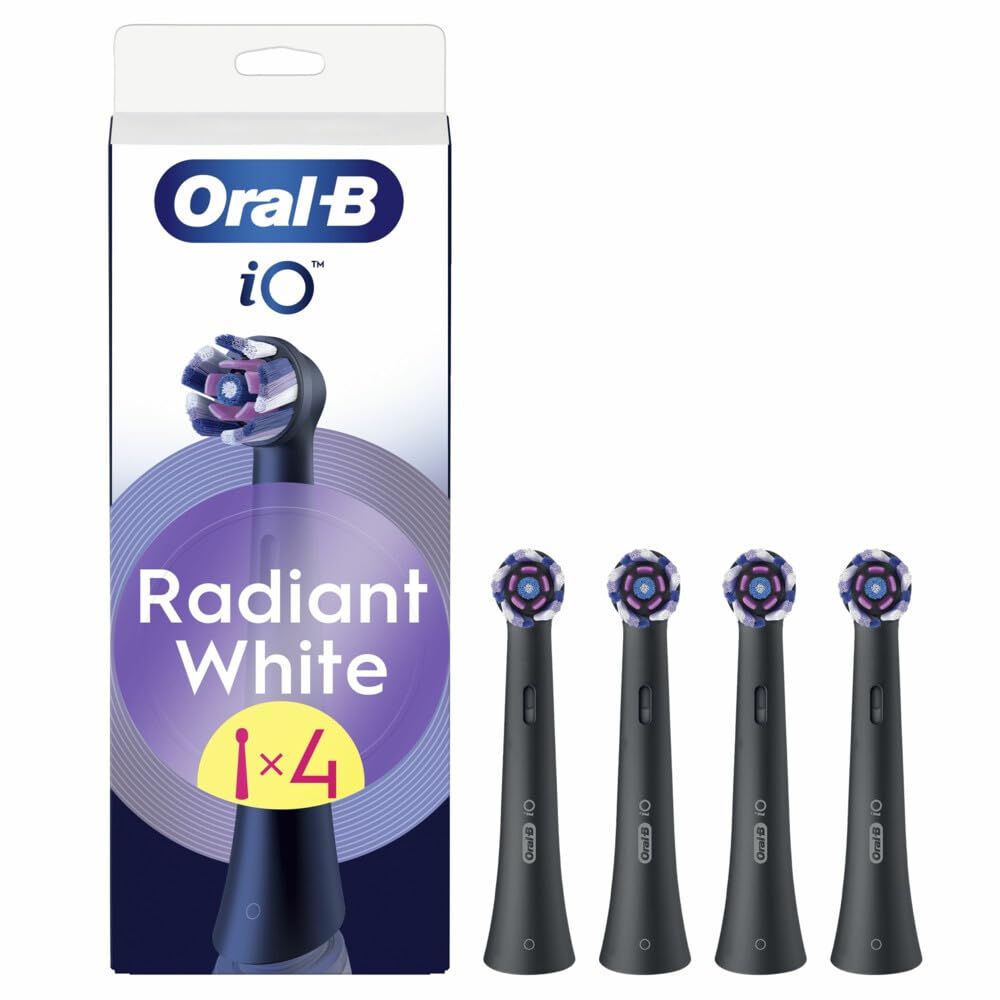 Oral-B 4 x Genuine Black Radiant Replacement Brush Heads with Advanced Petal Polishing for Teeth Whitening for Oral B iO Electric Brushes