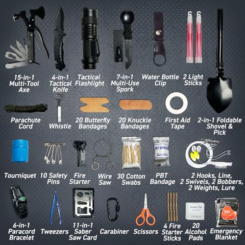 GunZee 175-Piece Survival Kit, First Aid Kit for Emergency and Outdoor Adventures, IFAK, Fishing Gear, MOLLE-Compatible Bag, Car Travel, Camping, Hiking, Earthquake, Tornado, Gifts for Men and Women - Image 4