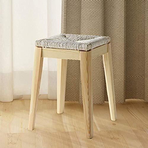 Poufs chambre en bois massif rectangulaire avec assise tressée