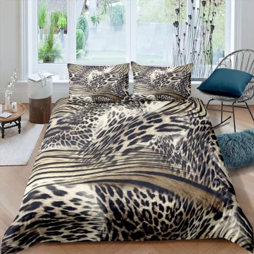 richhome Léopard Parure de Lit Animal Print Cheetah Housse de Couette 140x200cm Enfants Hommes Femmes Luxe Ensemble de literie Or Literie Set décoration