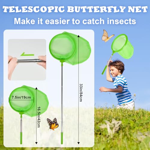 6PCS Bug Catching Kit, Bug Catcher for Kids Includes Insect Box, 3-in-1 Explorer Tools, Extendable Net, Insect Catcher, Bug Box & Tweezer, Outdoor Explorer Kit Camping Toys for Kids Age 3-8 Boys Girls - Thumbnail 3