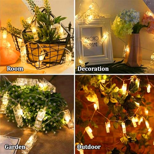 Image of fizzytech Photo Clip String Light with 14 Clips, 3 Meter Warm White LED Fairy Lights for Hanging Photos, Diwali, Christmas, Wedding and Home Decoration, Pack of 1