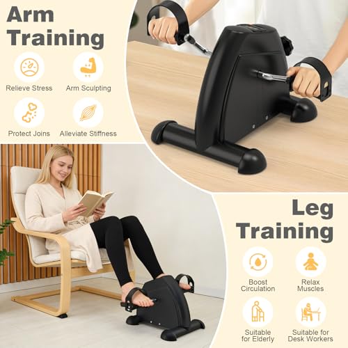 Image of Mini Exercise Bike: Portable Under Desk Bike Pedal Exerciser Foot Cycle Arm & Leg Pedal Exerciser with LCD Screen Displays & Adjustable Resistance for Home /Office