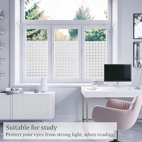 Image of WISDOM Window Privacy Film Stained Glass Window Clings Frosted Glass Film Decorative Sun Blocking Non-Adhesive Tinting Film for Home Office (16 X 96 INCH, Square Box Pattern)