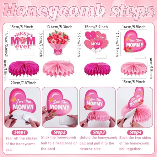 Image of Mothers Day Decorations,63PCS Happy Mothers Day Balloons and Flower Heart Balloons,Fringe Curtains,Best Mom Ever Honeycomb Centerpieces for Girls Women Mom Party Supplies Celebrating Ladies Decor