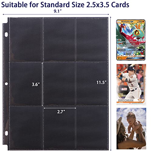 20 Pack 360 Pockets Black Trading Card Sleeves Binder Sheets, Double Sided Thicken Game Card Sleeves For 3 Ring Binder, 9 Pocket Side Loading Page Protector For Mtg, Yugioh, Game, Baseball Cards #TOP1