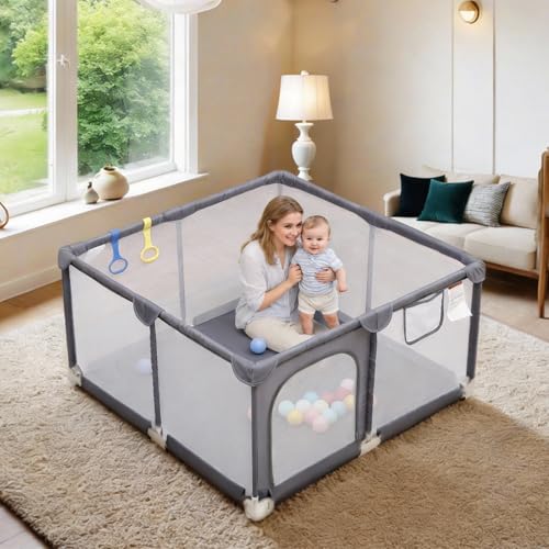 Image of Kidirect Baby Playpen, Play Pens for Babies and Toddlers, Baby Fence Small Play Pens for Indoor & Outdoor with Breathable Mesh Safety Gate Play Yard(Grey,47 inchx47 inch)