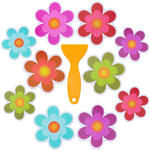 10 pegatinas decorativas antideslizantes impermeables para bañera y ducha con raspador premium (Diseño Floral)