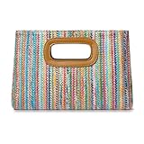 Top Handle Straw Clutch for Women, Raffia Woven Shoulder Crossbody Evening Handbag with Gold Chain (Colorful)