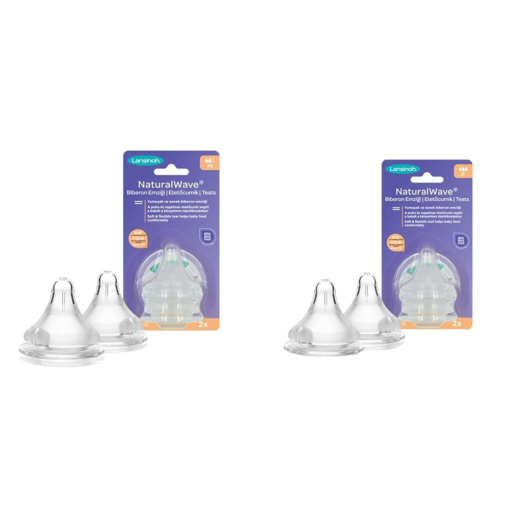 Lansinoh Natural Wave 2'li Biberon Emziği - Orta Akış & 76030 Biberon Emziği (Hızlı Akışlı, Şeffaf)