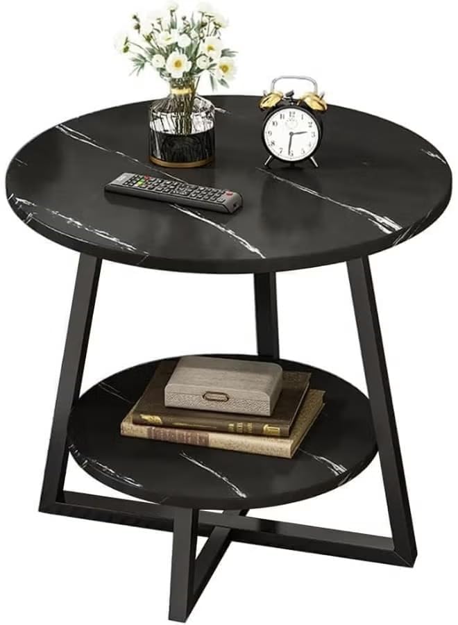 Image of Owme Adjustable Table Stands Couch Side Table, Swivel TV Tray Table, 360 Top Moving C-Shaped End Table, Small Center Table for Home Office Balcony | Storage Organizer - Marble Black, Round