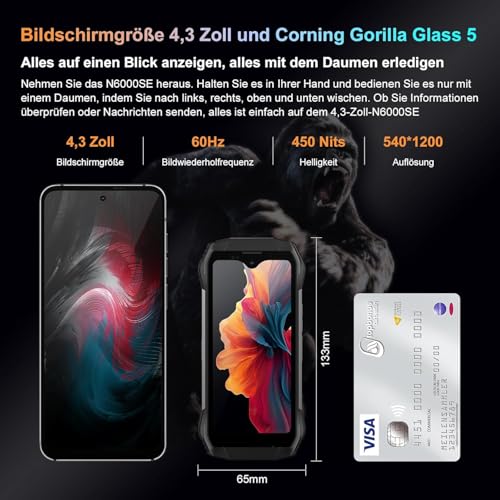 Blackview N6000SE Mini Outdoor Handy Ohne Vertrag, 12GB+128GB 4.3' QHD+ Baustellenhandy Android...