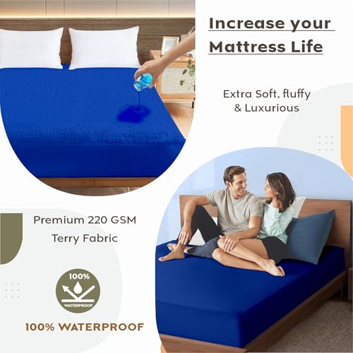 Image of Ayka 100% Waterproof Cotton Terry Mattress Protector Queen Size Breathable Hypoallergenic Noiseless Ultra Soft Fitted Bed Protector 75x60 inch Mattress /Bed Cover (Queen 75*60 | 6.25x5 ft, Royal Blue)