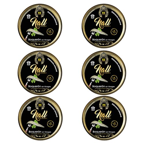 NALL DELICATESSEN Pack 6 Latas Boquerón en Vinagre | Elaboración Artesanal con Aceite de Oliva Virgen Extra | 8-12 Filetes/lata (6 Latas)