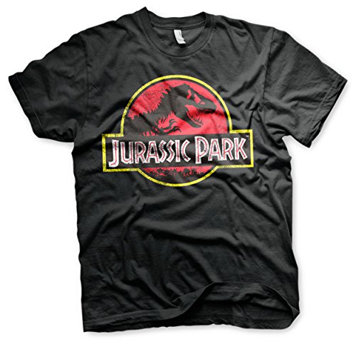 Jurassic Park Distressed Logo Official Licensed T-Shirt, Black, S
