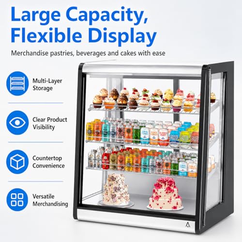 Image of Display Refrigerator 7 Cu. Ft Countertop Commercial Cake Display Case, LED Lighting, Double-Layered Glass Door, Adjustable Shelves, Pastry Cooler Merchandiser for Bakery Cafe Restaurant Food Showcase